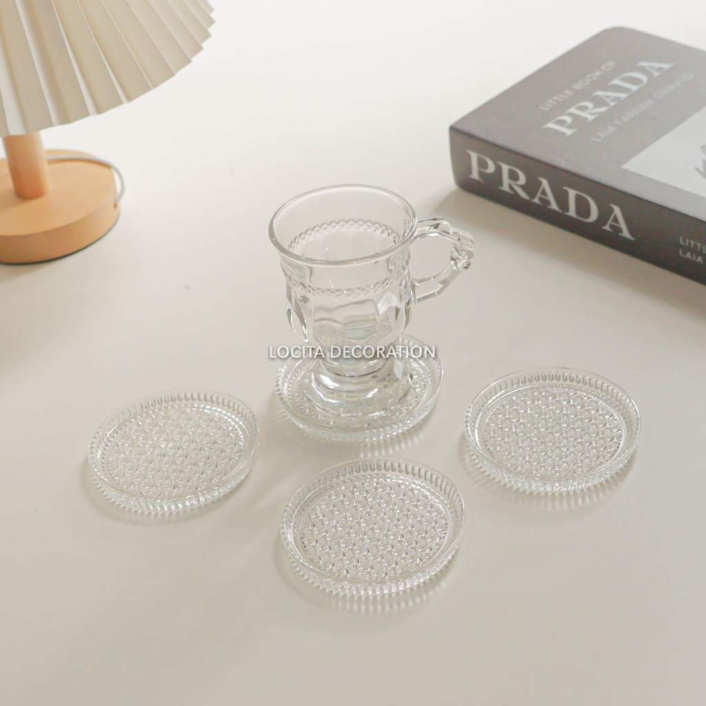 Lepek Kaca Bunga/Tatakan Gelas Kaca/Coaster Kaca/Lepek Beling Mini/Piring Kecil