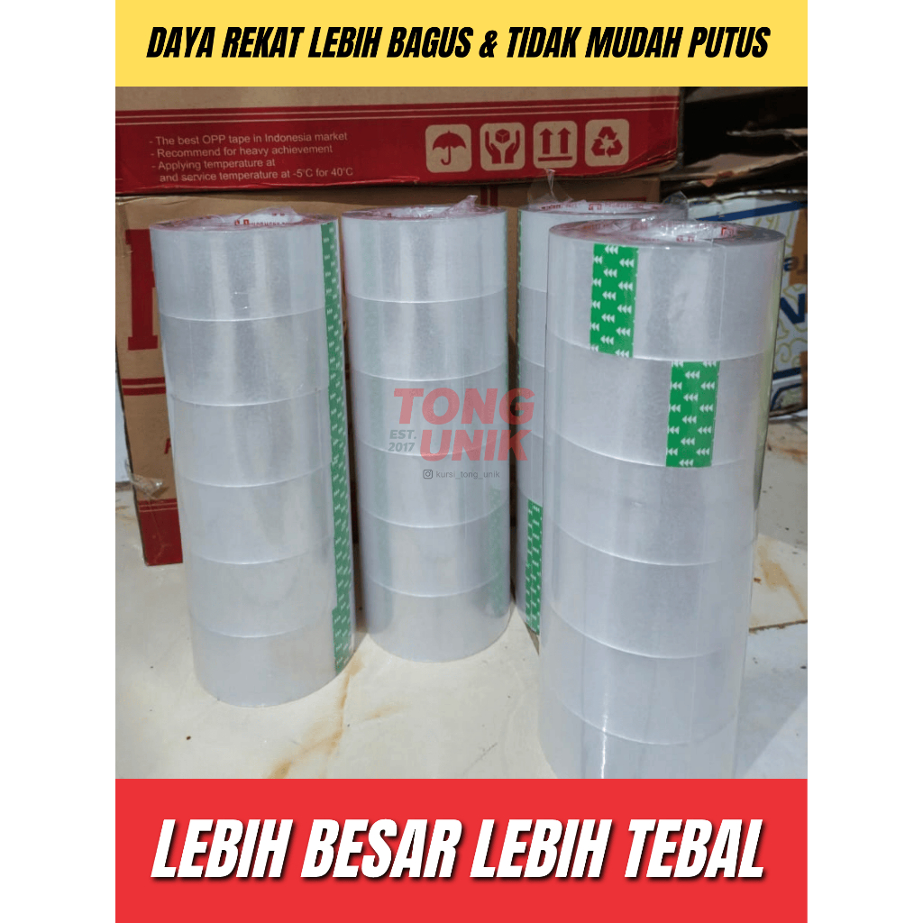 

Lakban/Selotip Clear 45mm x 90 Yard 1 Pack isi 6 Roll - Lebih Besar Lebih Tebal Lebih Hemat