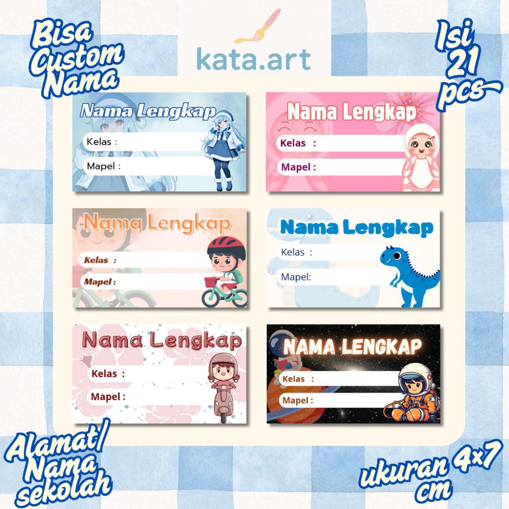 

Stiker Nama Anak Custom| Stiker Buku Mata Pelajaran | 4×7 cm | Isi 21 pcs