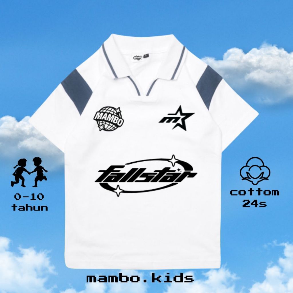 mambo.kids - polo shirt anak FALLSTAR cotton 24s rugby umur 1-10 tahun jersey vintage - putih biru