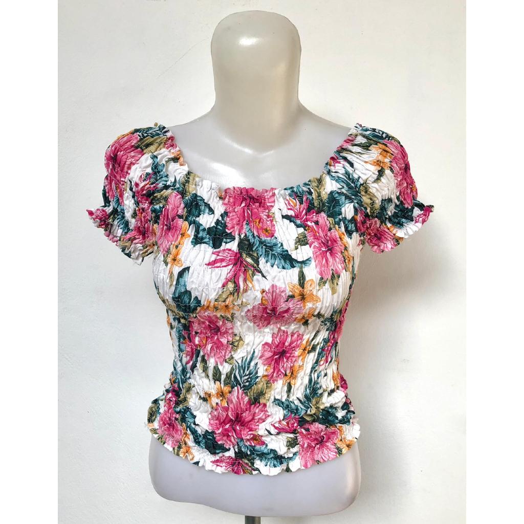 Atasan Sabrina Kerut Bunga