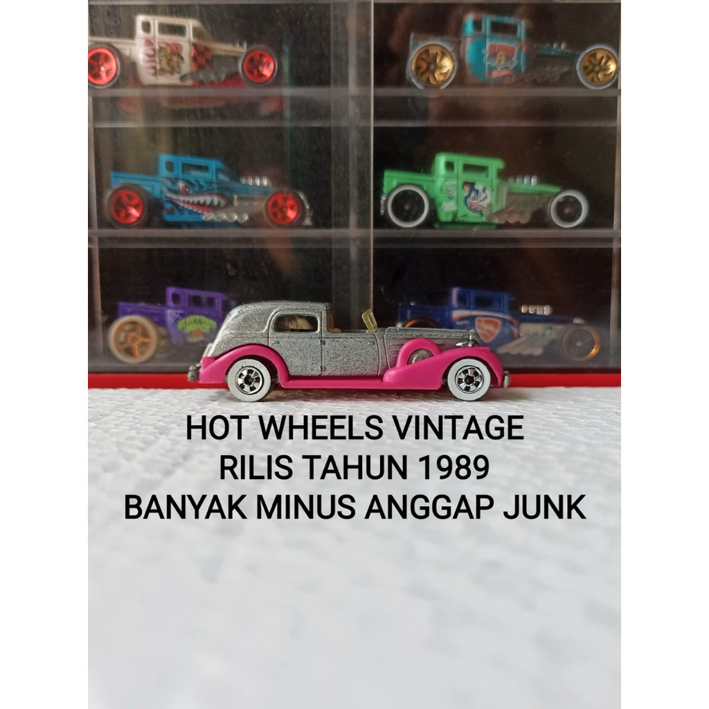 Hot Wheels Vintage 35 Classic Caddy 1935 Cadillac Rilis 1989 Silver Pink Ban White Wall RARE LANGKA