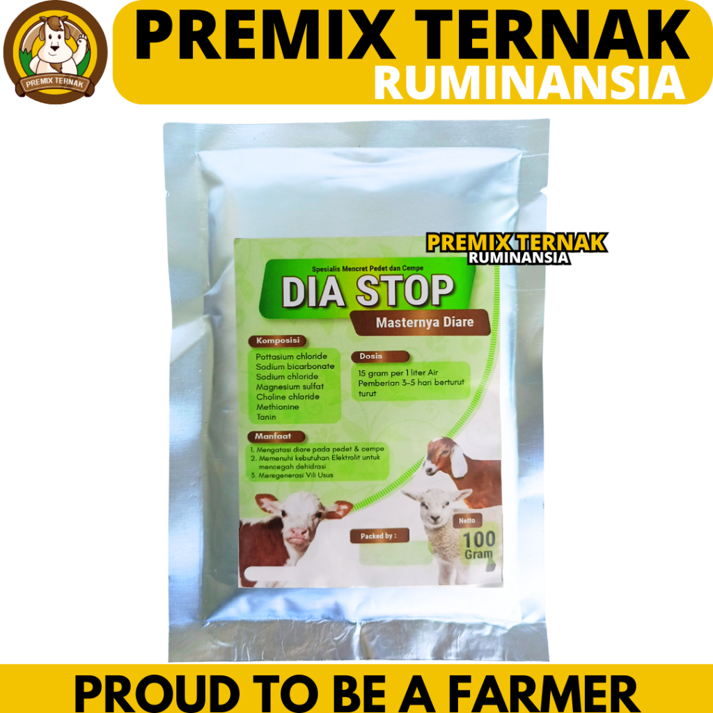 DIA STOP 100 GRAM - Obat Mencret Kambing - Obat Mencret Sapi - Obat Mencret Domba - Obat Diare Terna