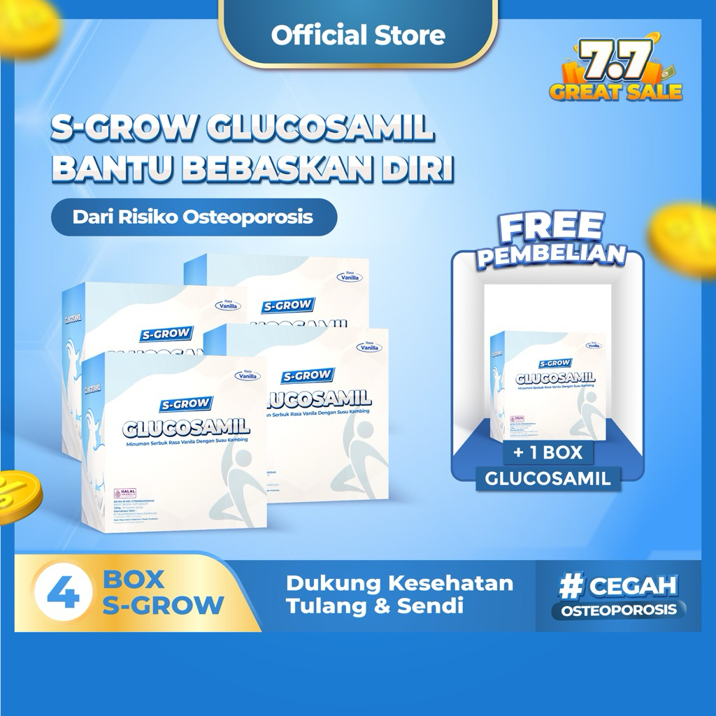 

S-GROW GLUCOSAMIL 4 BOX - Susu Bubuk Dewasa Vanila [Untuk Tulang & Sendi]