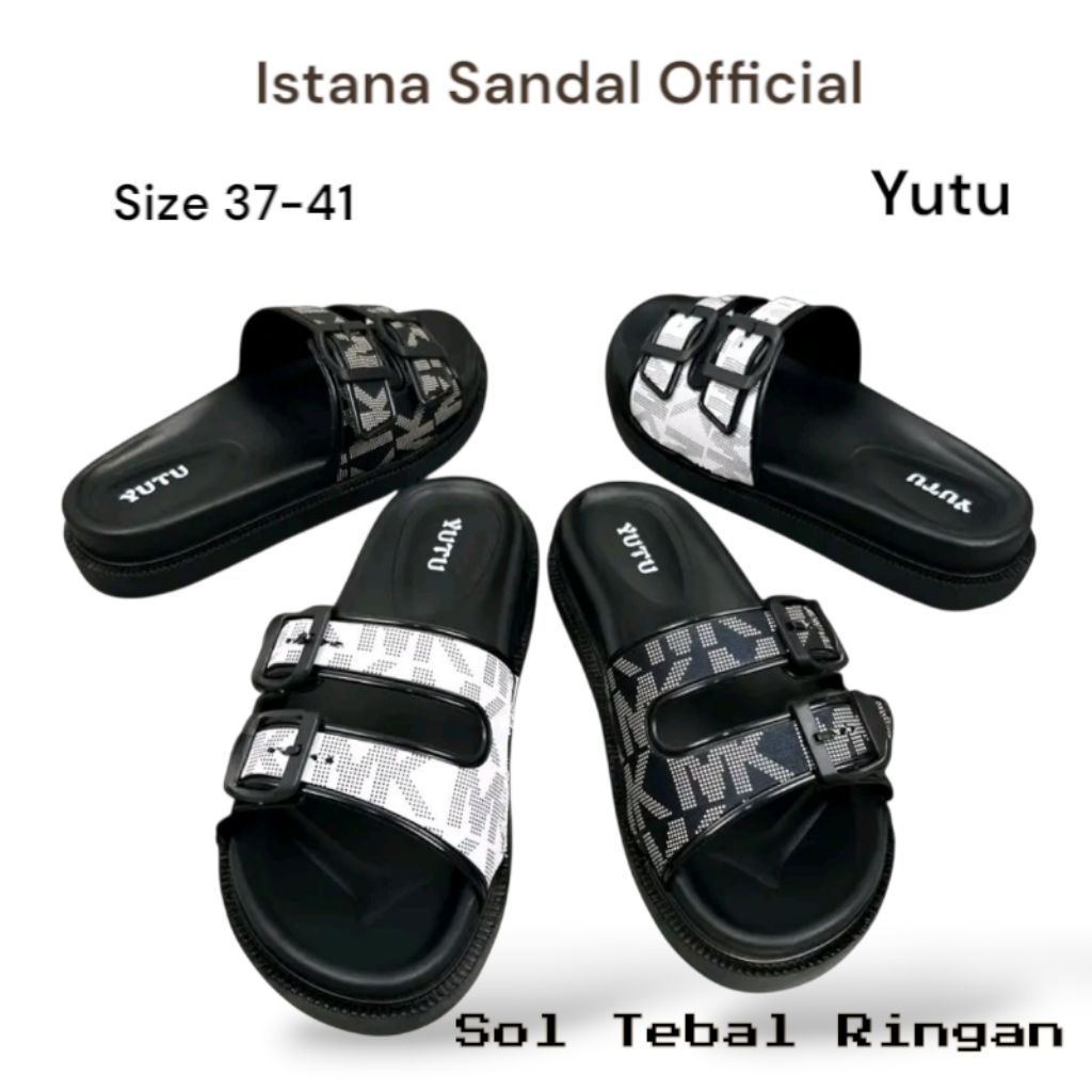Sandal Wanita Trend Bahan Karet Jelly Model Slop Gesper Sendal Cewe Yutu Size 37-41 Mewah