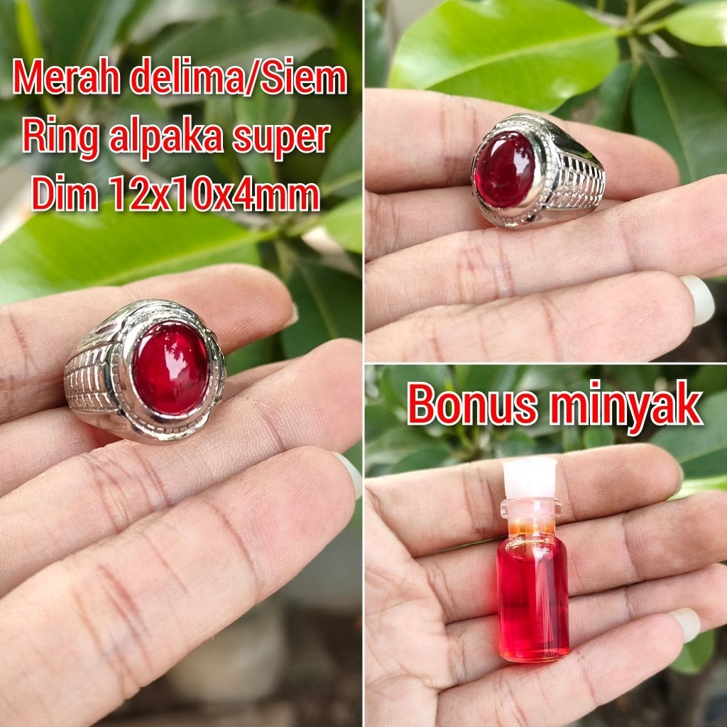 CINCIN PRIA BATU MERAH DELIMA SIEM+BONUS MINYAK RING ALPAKA