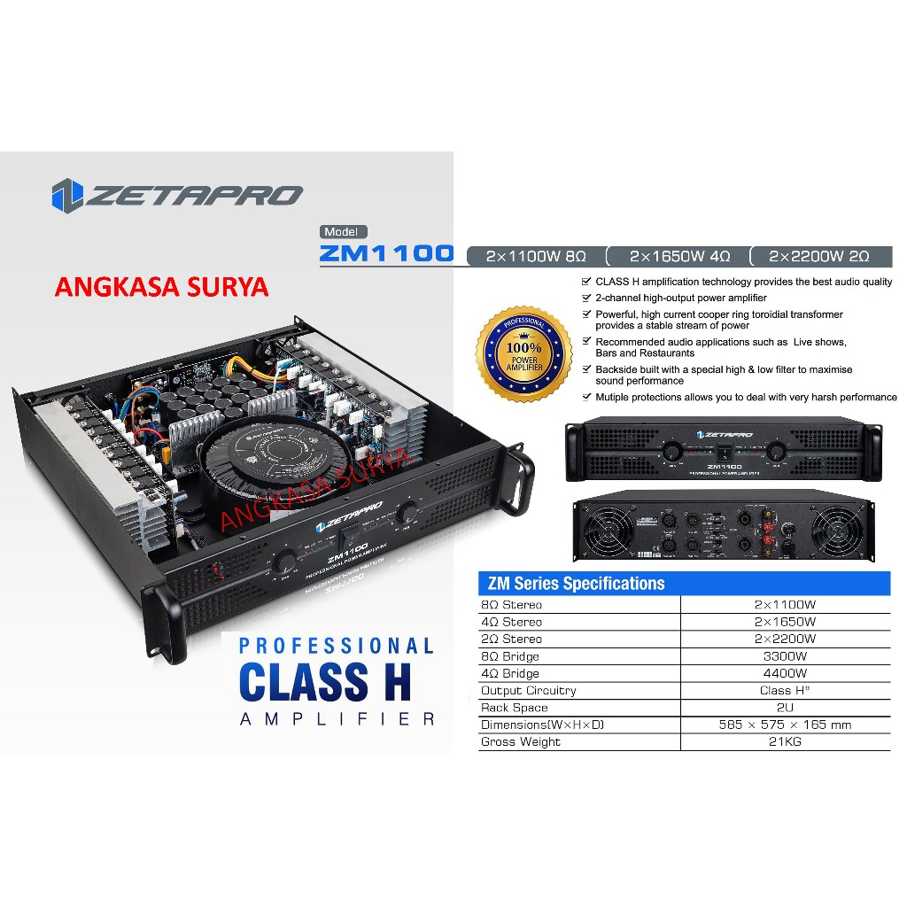 Power ZETAPRO ZM1100 Original / Power Ampli Zetapro ZM 1100 / Amplifier 2 Channel Zetapro Original