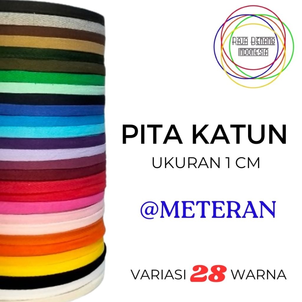 Twilltape Katun Warna / pita katun / bisban / vitterband / 1cm / @5 meter / Variasi 30 Warna