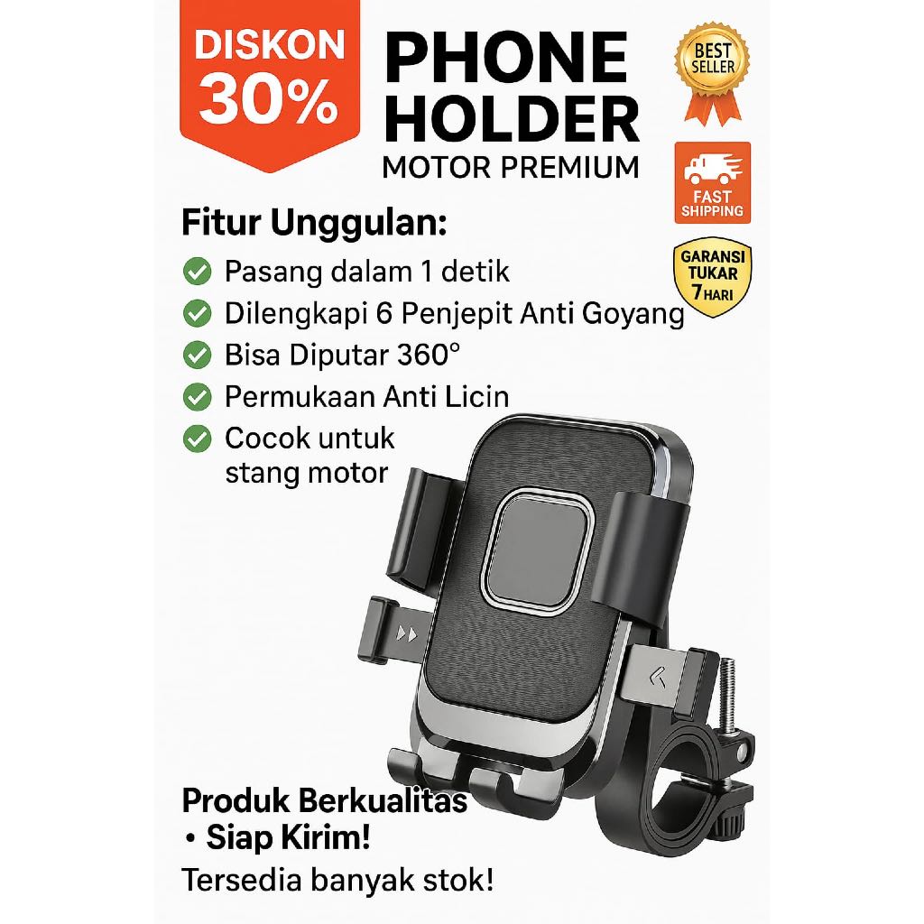 Holder HP Motor Spion & Stang | Dudukan Handphone 360° Anti Goyang & Anti Slip
