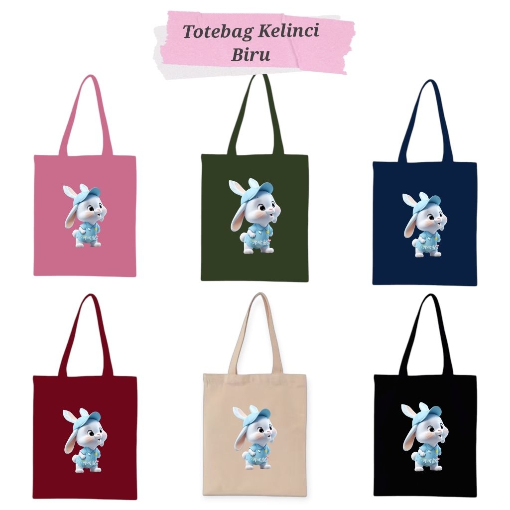 Tas Totebag Kelinci Biru, Tas Wanita, Tas Sekolah.