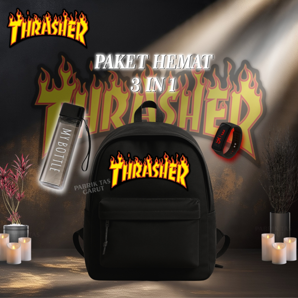 Tas Ransel Distro Original / Tas Backpack Unisex Keren Style 2023 / Tas Motif Thrasher Kekinian