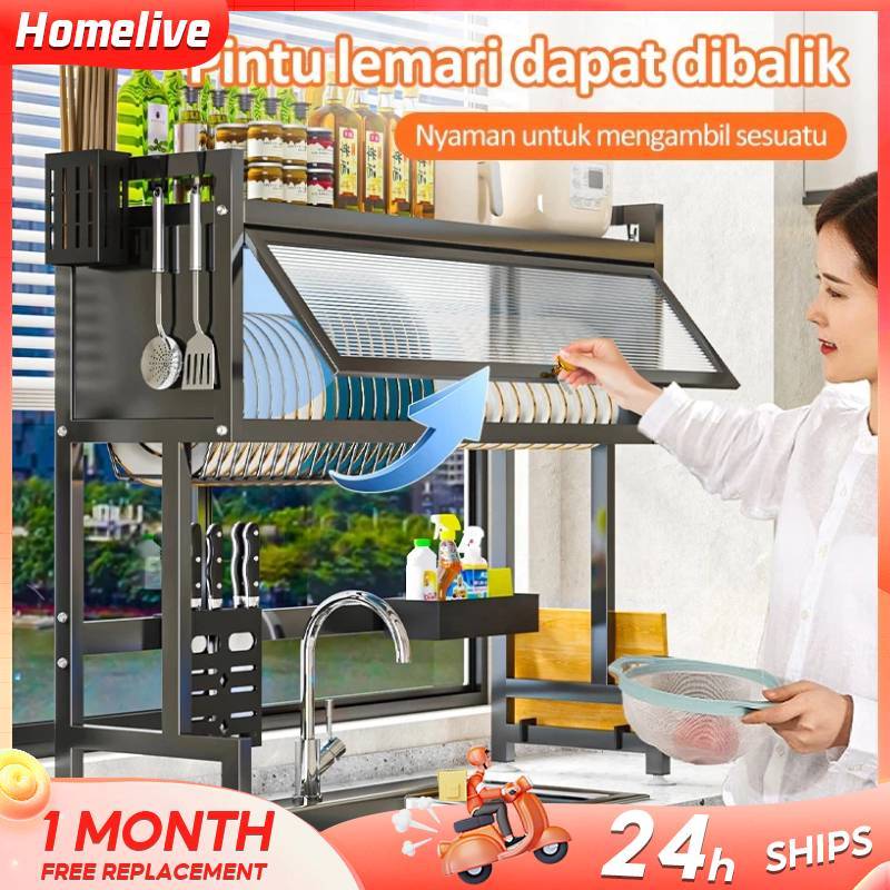 Rak Piring Tertutup Rak Piring Wastafel With Cover Stainless Steel Rak Dapur Rak Piring Gantung