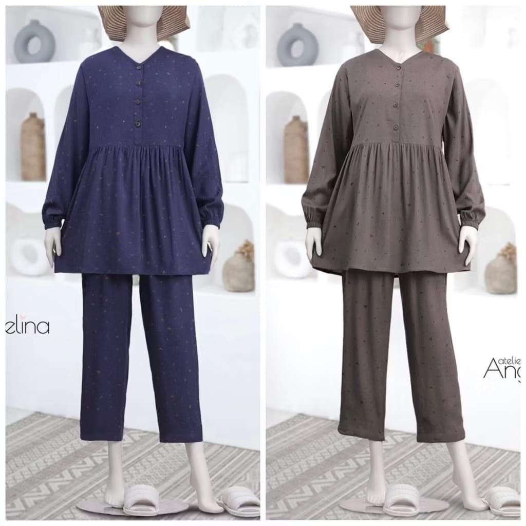 [SIAP KIRIM] ANNA PAJAMAS GEO DOODLES MOREL MOOD INDIGO SIZE S M L XL BY ATELIER ANGELINA