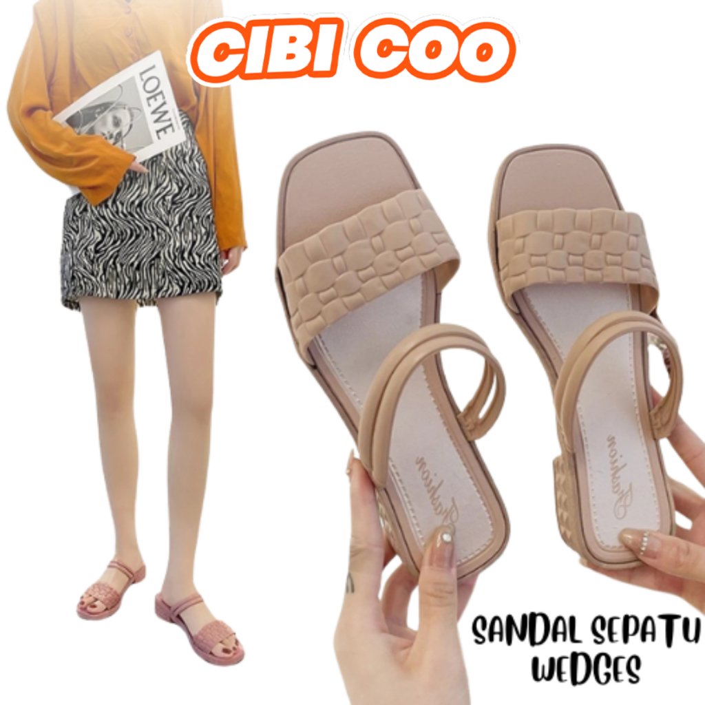 CIBICOO SANDAL SEPATU WEDGES WANITA MOTIF KULIT BUAYA HIGH QUALITY / SANDAL HEELS SLOP JELLY