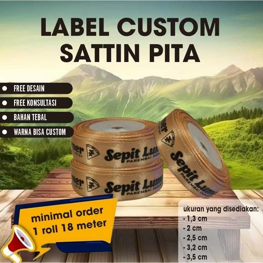

Label Custom Sattin Pita 1 roll 18 meter/warna dasar bebas