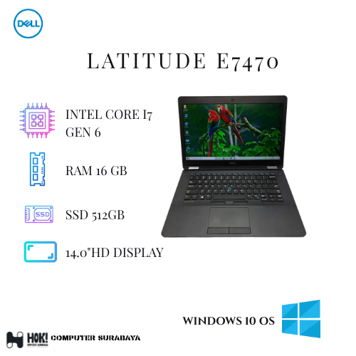 DELL Latitude E7470 Core I7 Gen 6 RAM 16GB SSD 512GB 14inch Display
