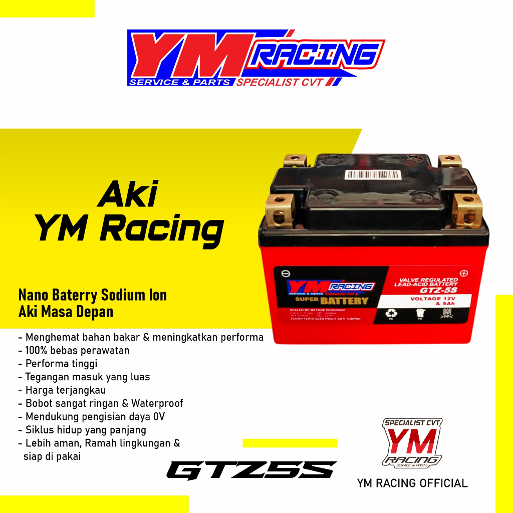 AKI MIO J GTZ5S NANO BATTERY SODIUM ION YM RACING / ACCU YM RACING MIO SOUL GT 115 | ACU YM RACING X
