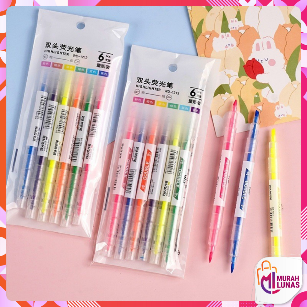 

MUNAS Set Highlighter Dua Sisi Warna isi 6Pcs Pen 2 sisi Diary Marker Stationery Lucu Unik Penanda Buku Warna Warni Pena Penanda Kepala Ganda 2 Arah