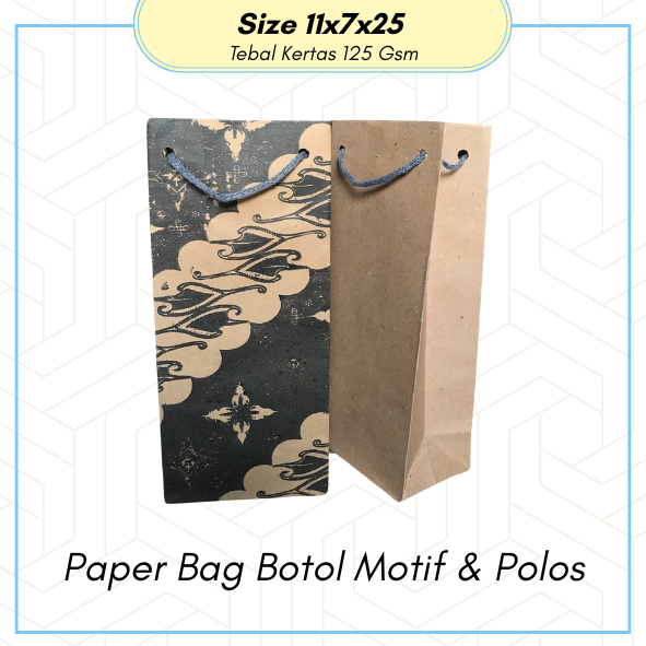 

PAPER BAG BOTOL POLOS & MOTIF MURAH 11 X 7 X 25 / TAS KADO / TAS KERTAS/ PAPERBAG SOVENIR MY BOTTLE