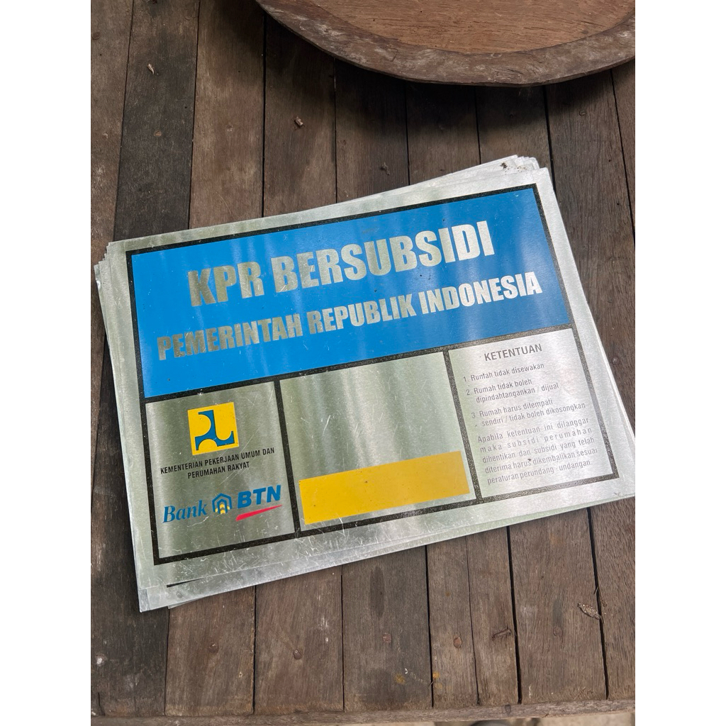 Plakat KPR Perumahan Bersubsidi Bank BTN Bahan Seng