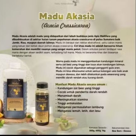 

100% madu murni Abdurrahman, madu Akasia 300gr, 500gr & 1 kg