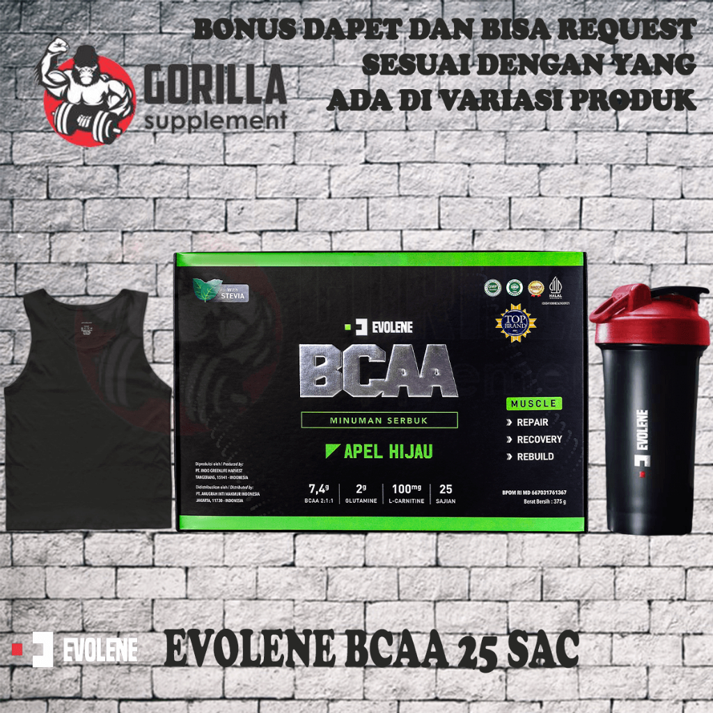 EVOLENE BCAA Powder 25 Serving Glutamine L Carnitine BPOM HALAL MUI SUPLEMEN FITNESS