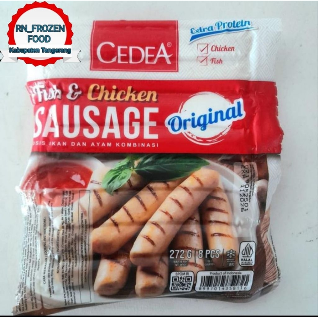 

CEDEA FISH & CHICKEN SAUSAGE ORIGINAL ISI 8's BERAT BERSIH 272gr