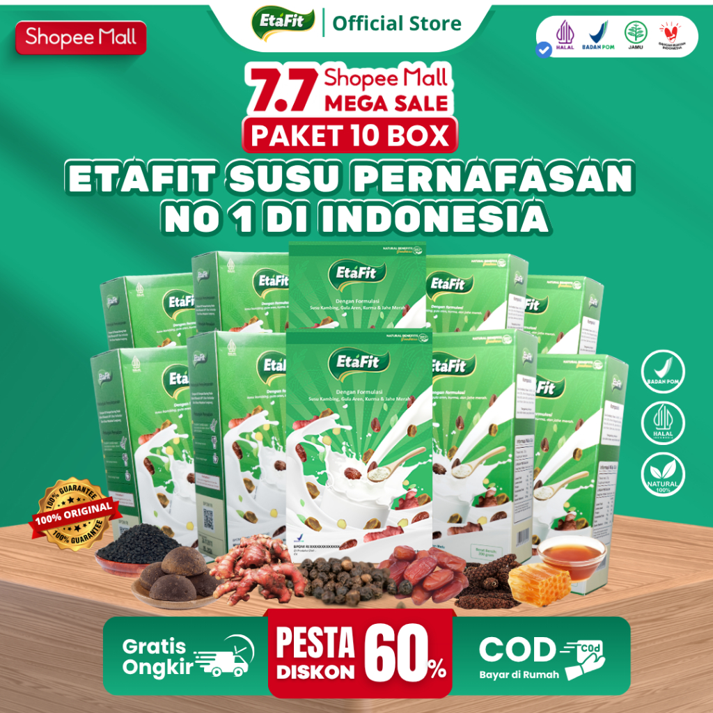 

[ PAKET 10 BOX ETAFIT ] - Susu Kambing Etawa Bubuk Asli 100% Murni Original - Obat Herbal Pernafasan Asma Sesak Nafas & Batuk