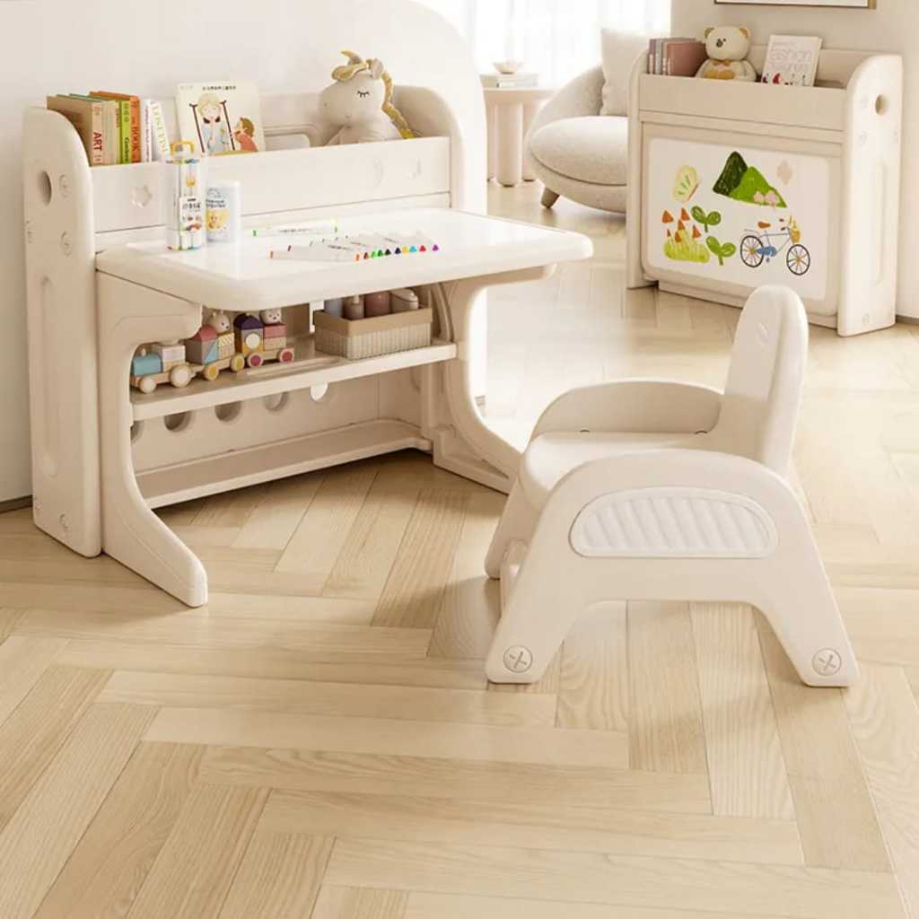 Foldable Drawing Table Meja Belajar Anak dan Kursi / Meja Belajar Lipat + Rakbuku + Kursi