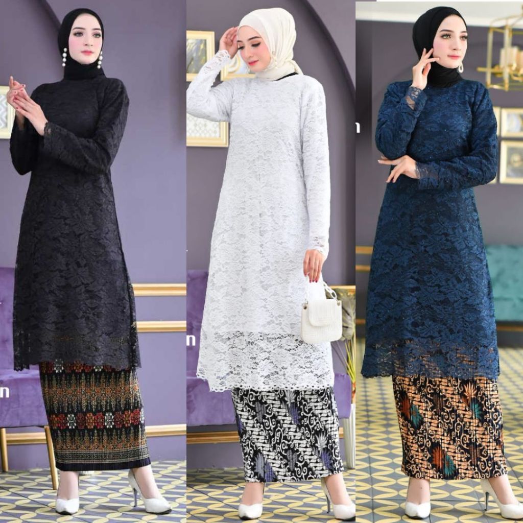 Kebaya Tunik Longcape Brokat Hitam/Kebaya Muslim Brokat Wanita
