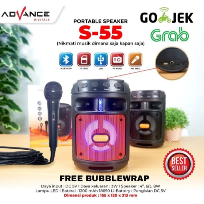 ADVANCE SPEAKER PORTABLE S-55 BLUETOOTH + MIC