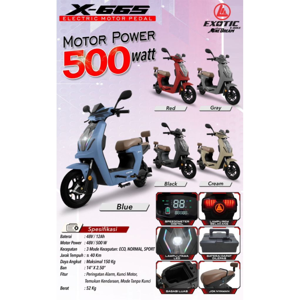 Sepeda Listrik EXOTIC X-665 DINAMO 500WATT 48V12AH