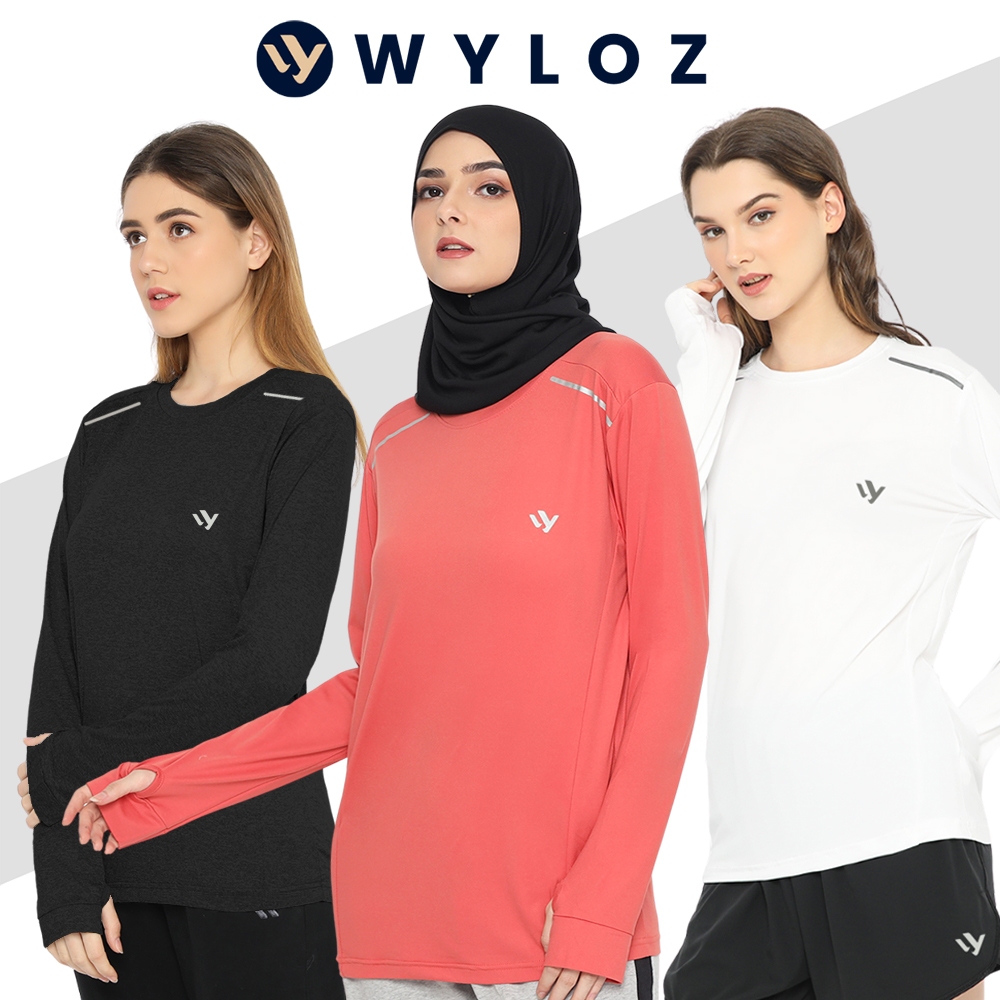 WYLOZ Baju Kaos Training Olahraga Lengan Panjang Wanita Jersey Senam Lari Running Sepeda Gym Fitness