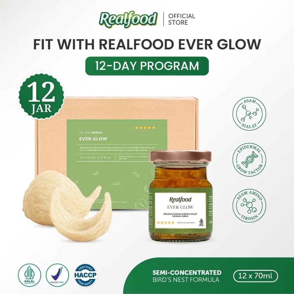 

Realfood Ever Glow ( P.12 Diskon Harga ) Minuman Sarang Burung Walet Bpom Halal