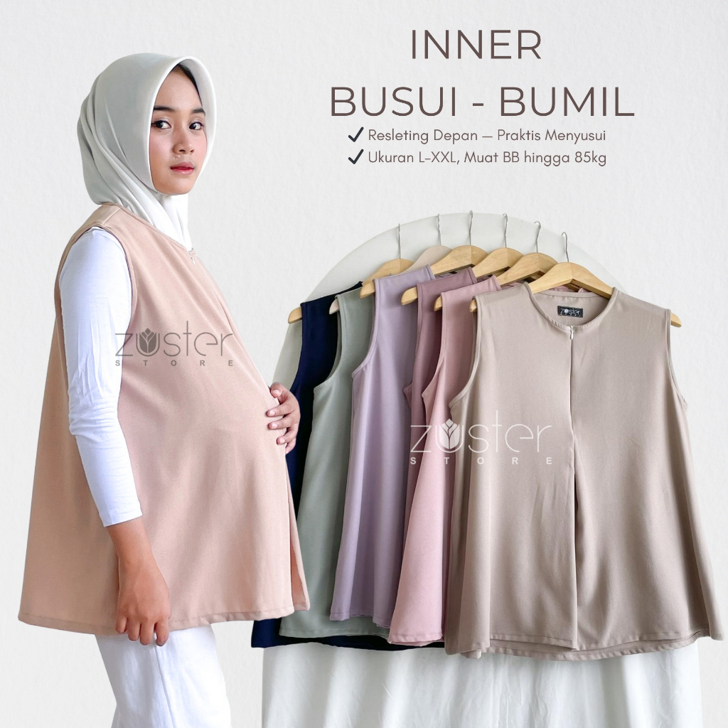 Inner Busui Bumil Jumbo Resleting Depan – Atasan Tanpa Lengan L–XXL– Bahan Lady Zara Nyaman Adem