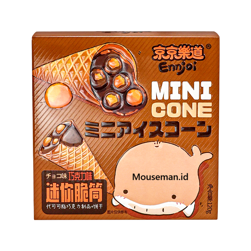 

Ennjoi MINI CONE CHOCOLATE WITH BISCUIT ENJOY WAFER KERUCUT KECIL RASA COKLAT DENGAN BISKUIT COKELAT 120GR