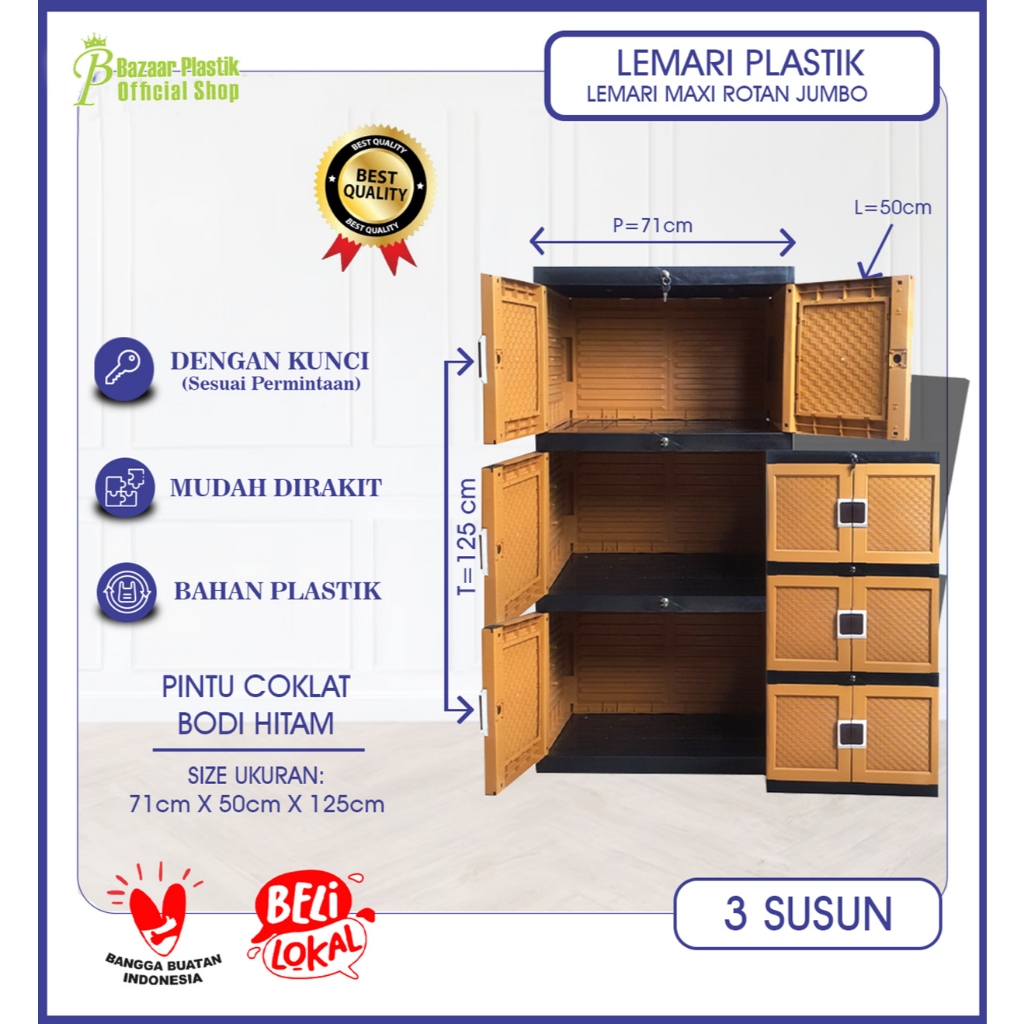 Lemari Plastik Jumbo 3 Tingkat / Lemari Pakaian Plastik 3 Susun / Lemari Plastik 3 Tingkat Plastik