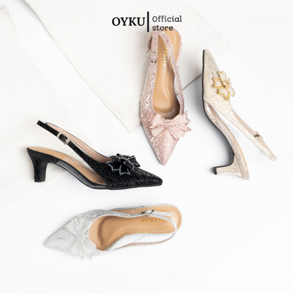 Oyku Official Store - Aurora Heels Zara 5 cm Sepatu Hak Pita Kupu2 Elegant Pesta Blink-Blink