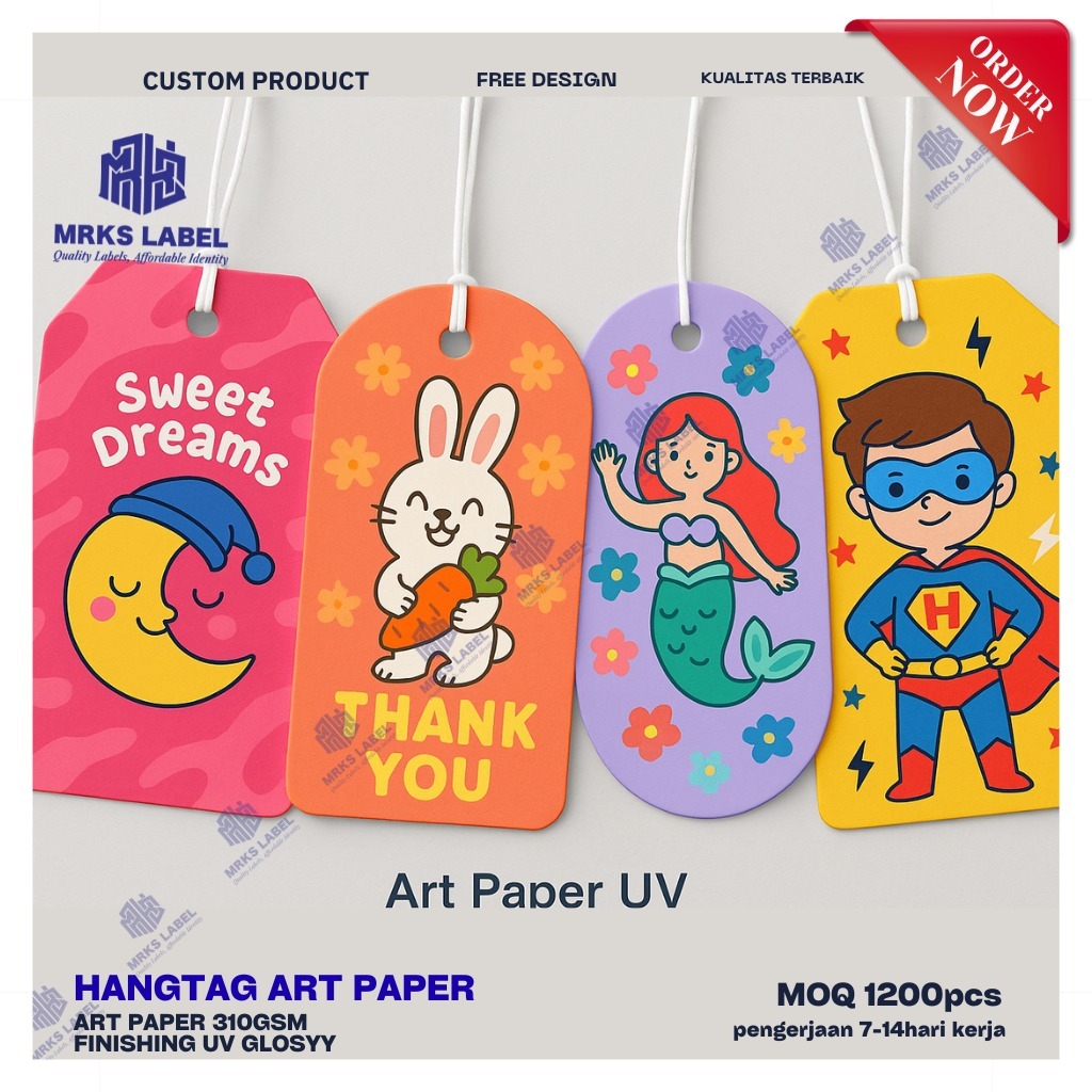 

Hangtag Art Paper Tebal 310gsm – Free Desain, Cetak 2 Sisi, Min 100lusin