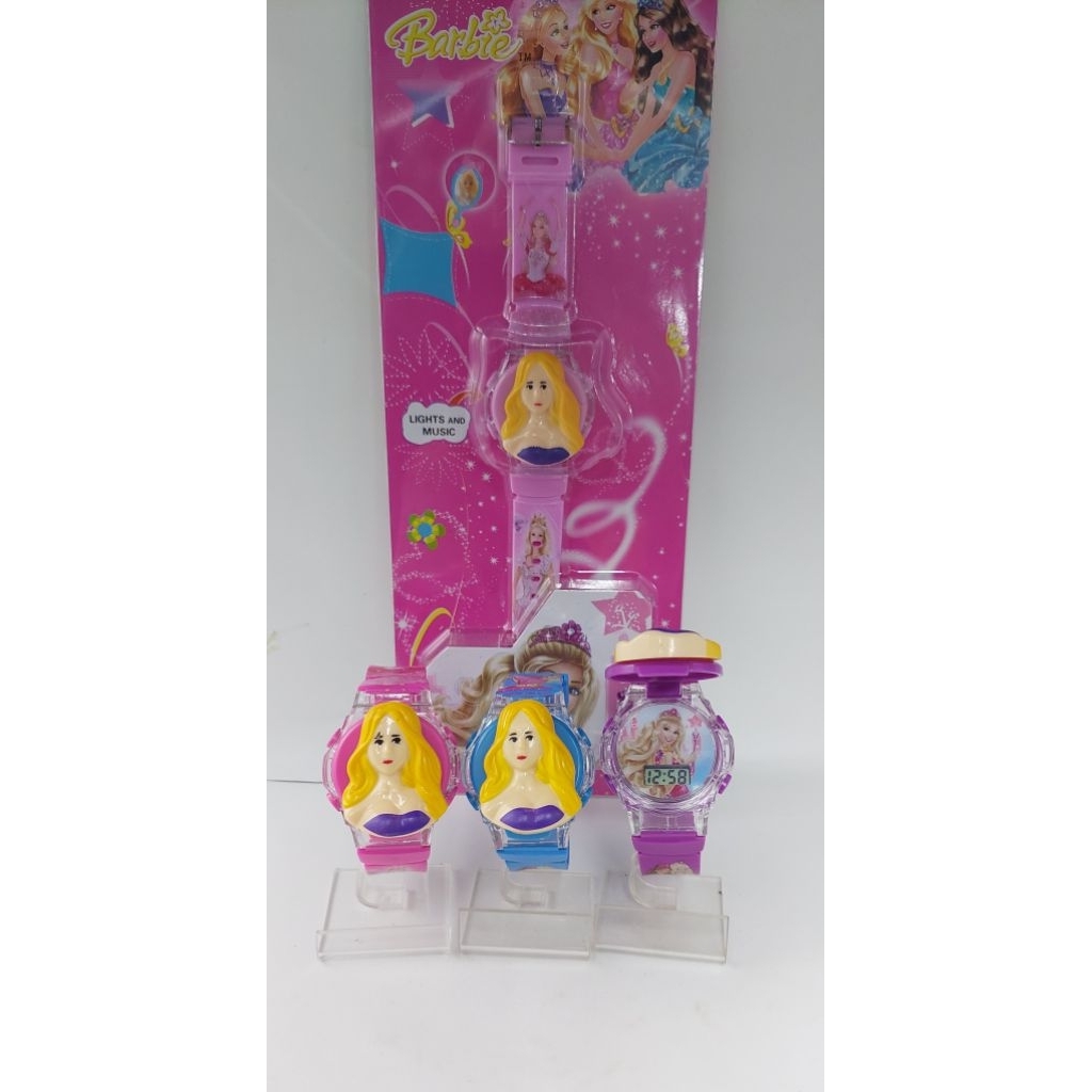 JAM TANGAN ANAK ANAK CEWEK BOX BARBIE DIGITAL BUKA TUTUP LAMPU MUSIK TERBARU