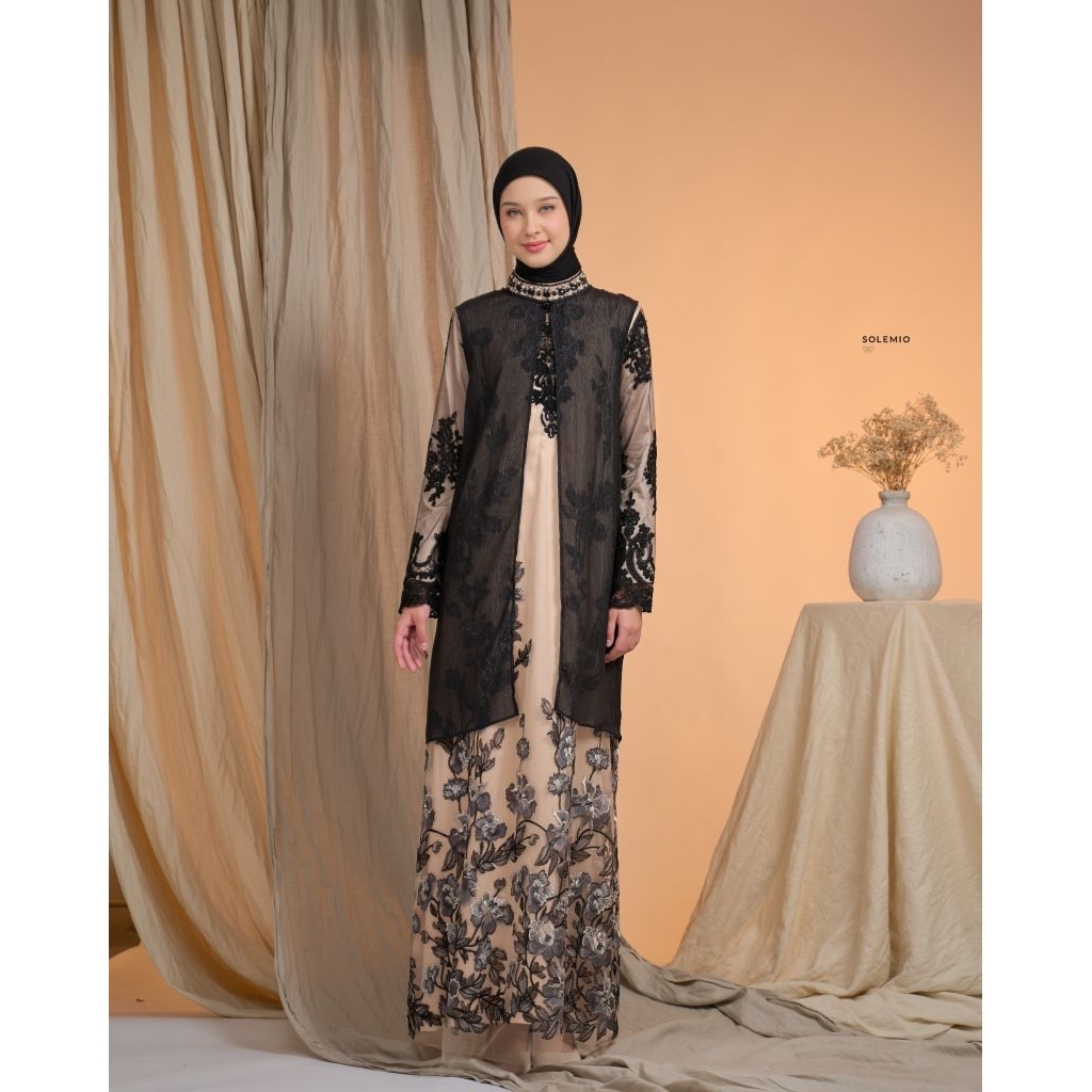 SOLEMIO MAXIDRESS / TERUSAN PANJANG / GAUN MUSLIM / GAMIS PESTA SIMPLE ELEGANT DENGAN OUTER