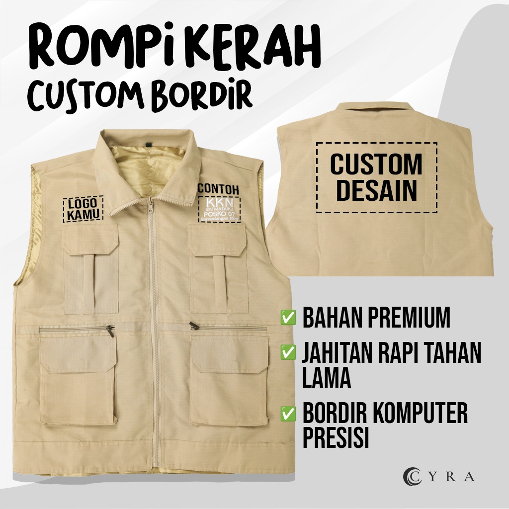 ROMPI KERAH LAPANGAN CUSTOM BORDIR - ROMPI KKN MANCING VEST MOTOR