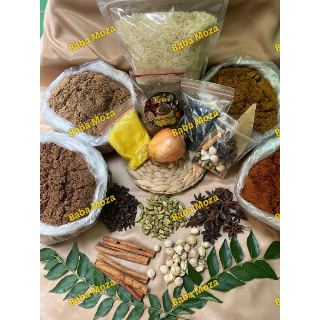 

promo bumbu kebuli untuk 1kg beras basmati +rempah komplit+minyak samin+bombai+kismis