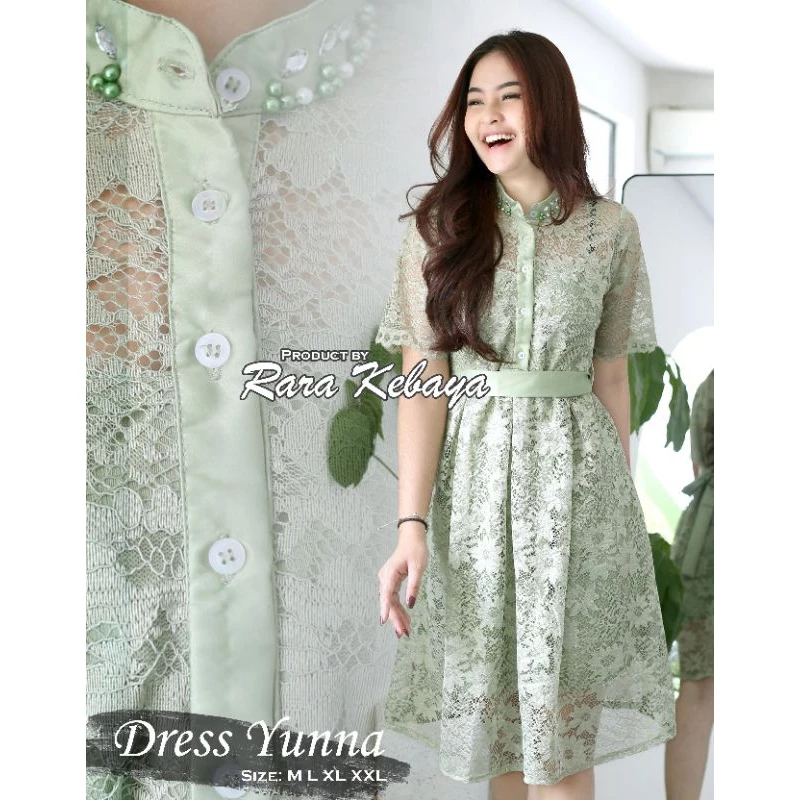 YUNNA Dress Brokat Premium – MIX PAYET DAN VELVET Gaun Pesta Natal & Kondangan dengan Aksen Payet