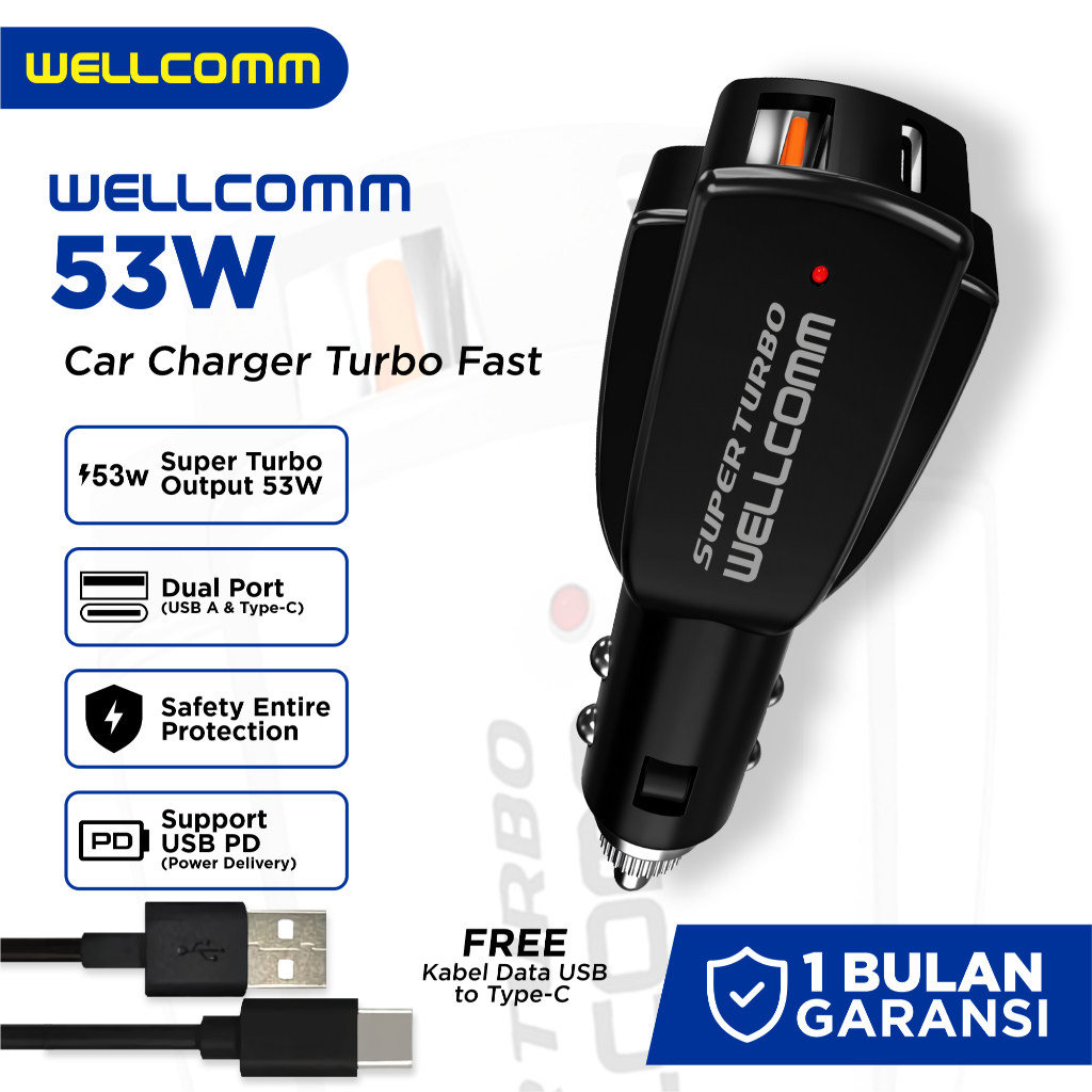 WELLCOMM Charger Mobil 53W Turbo Charge