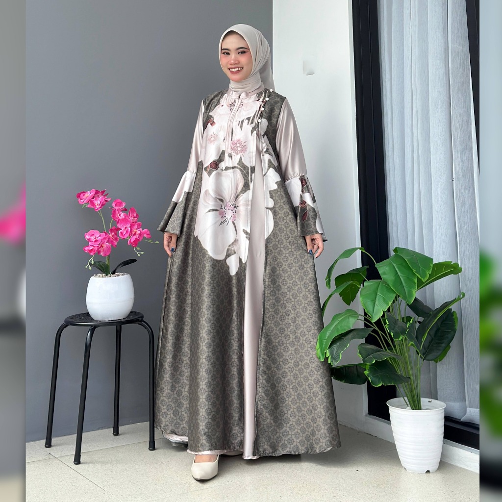 Selena Dress-Katun Silkania Digital Printing Busana Muslim Wanita Remaja Dewasa By Es-Ha Scarf