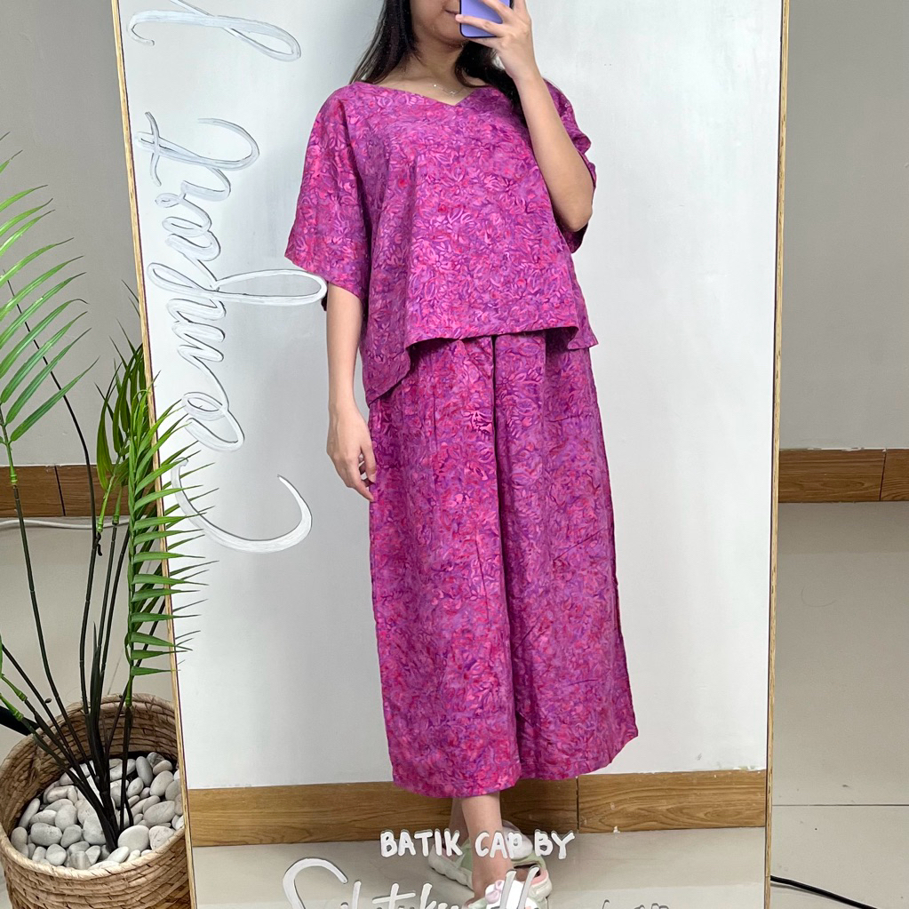 RARA by Silatuku One Set V Neck Batik Cap Setelan Kulot 7/8 Rayon Premium Jumbo LD 120