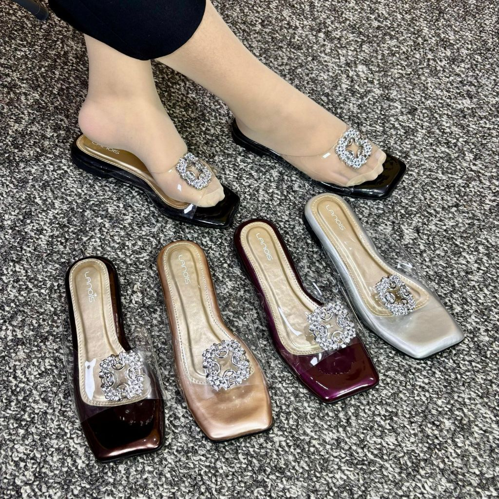 LANOIS - MELISA Sandal Wanita Flat Teplek Mika Transparan | Sendal Flat Wanita Slip On Cassual 2 Cm