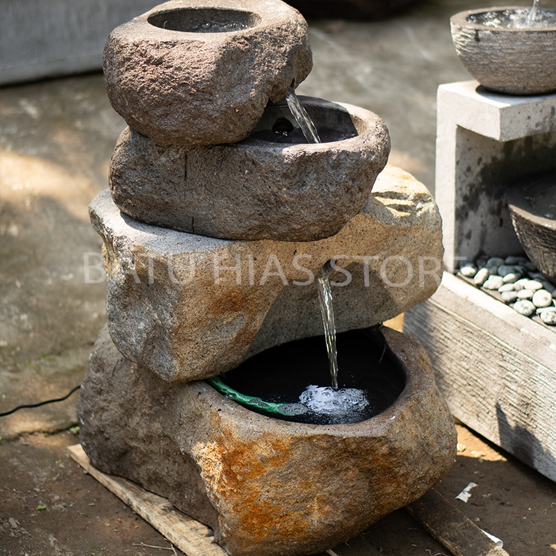 BATU HIAS Air Mancur Taman Minimalis Batu Kali Natural Susun Empat