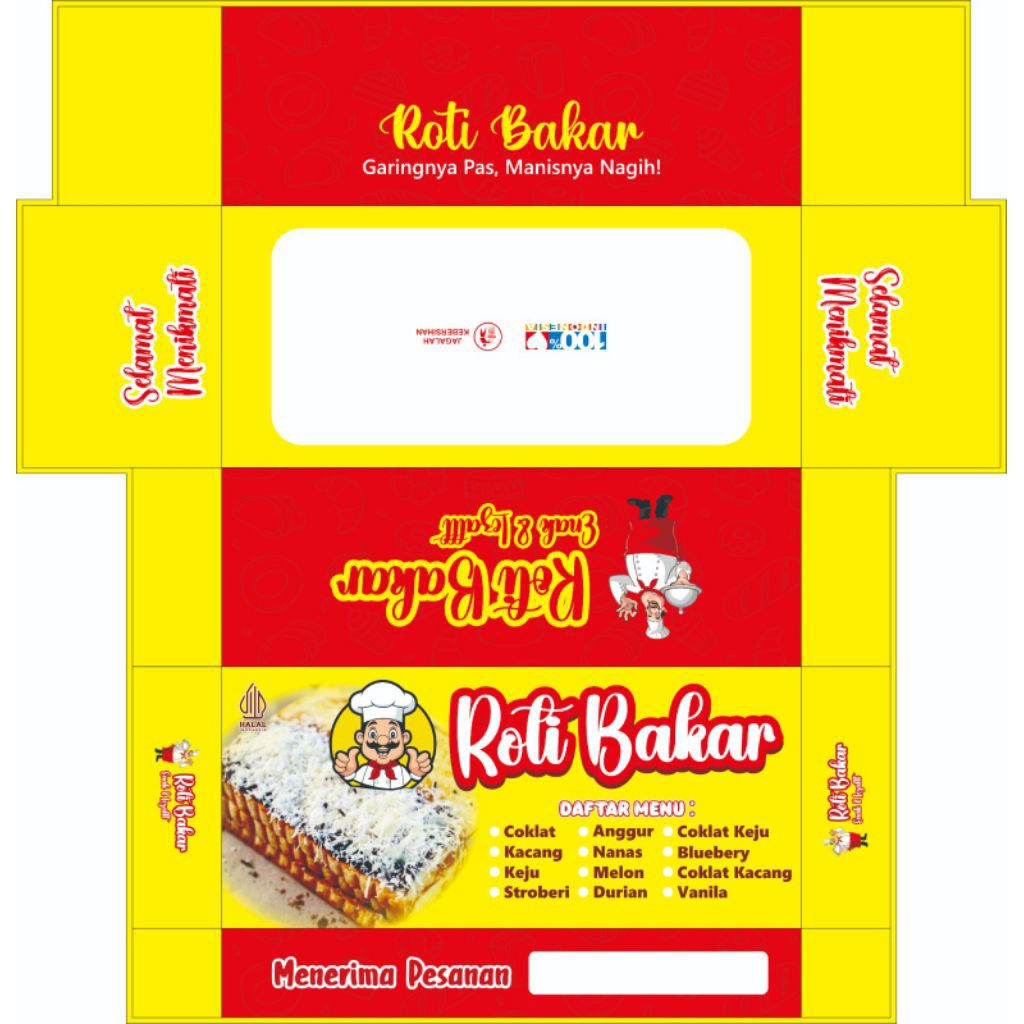

100 Lembar Kertas Kemasan Roti Bakar Laminasi Ukuran 20x9x7 cm / box kemasan roti bakar / dus roti bakar / wadah roti bakar